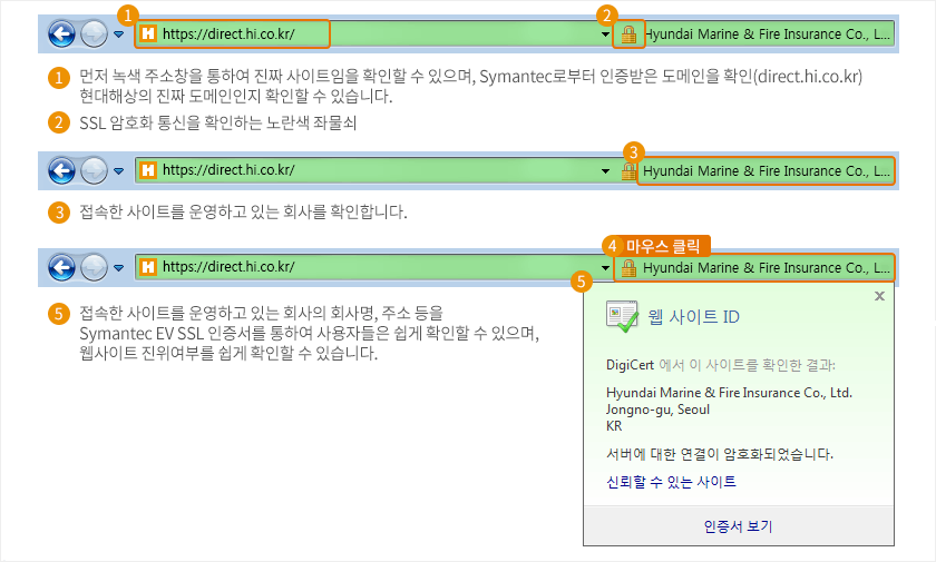 EV-SSL 인증서 적용 화면 안내 이미지